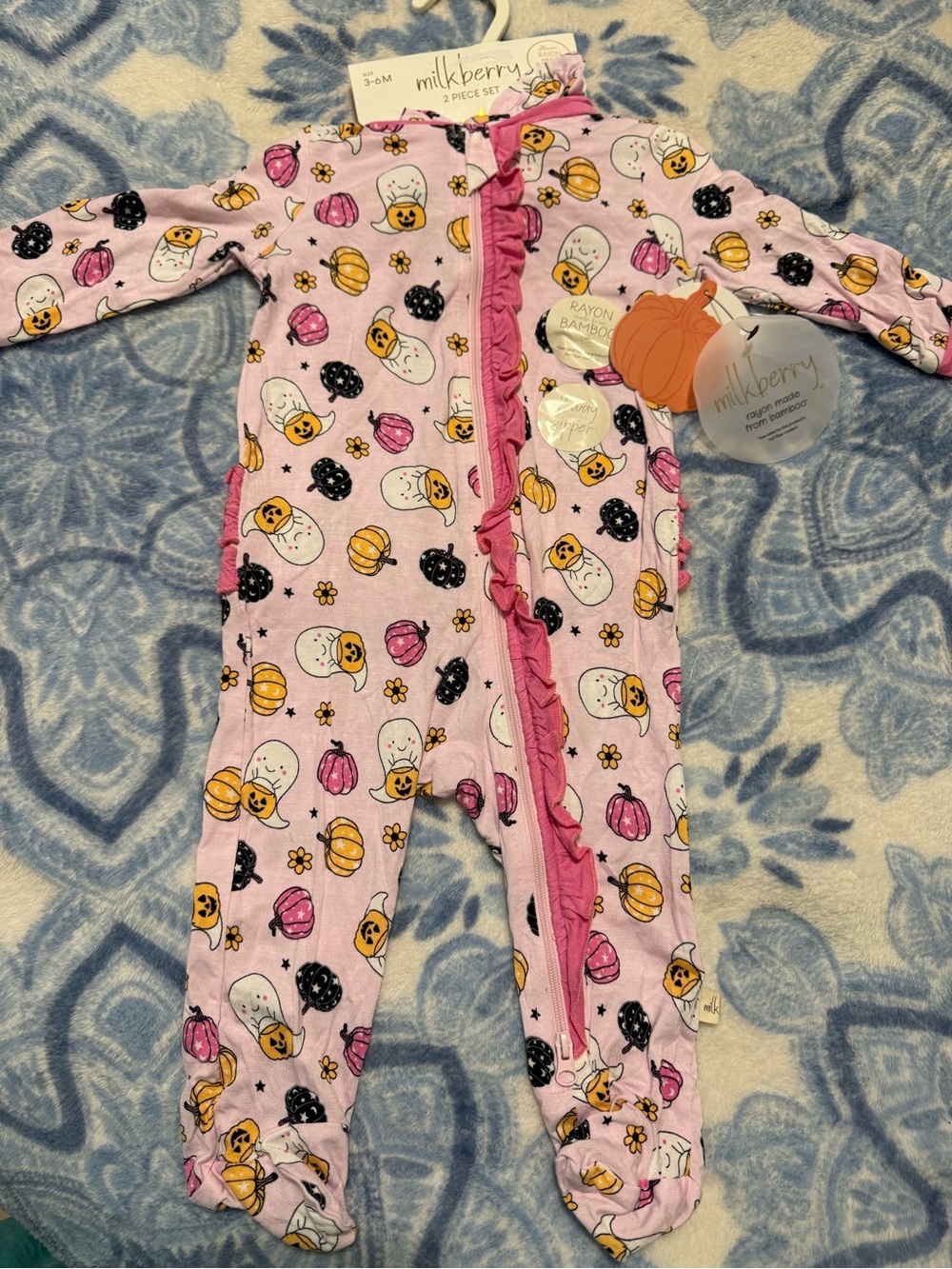 Pink Halloween Pumpkin & Ghost Footed Two-Piece for Kids size 3/6 Month NEW